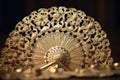 An ornate antique fan with intricate filigree