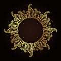 Ornate antique gold etching style frame in a shape of sun