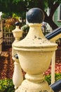 Ornate antique Victorian turned wood finials on newel posts