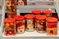 Ornate art pickled food in glass jars