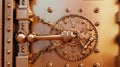 Ornate bank safe door secures the vault, safeguarding money and precious metals, Ai Generated