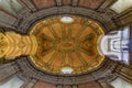Ornate baroque ceiling of the Igreja dos Clerigos church in old town Porto, Portugal