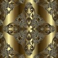 Ornate Baroque gold vector seamless pattern. Surface drapery gold 3d background. Damask antique ornament. Vintage flowers, scroll Royalty Free Stock Photo