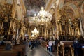 The ornate baroque interior of the Bernardine Church in central Lviv, Ukraine