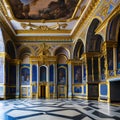 An ornate, Baroque-style palace interior with intricate frescoes4, Generative AI