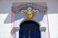 Ornate baroque style window and stucco facade detail Royalty Free Stock Photo