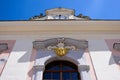 Ornate baroque style window and stucco facade detail