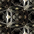 Ornate Baroque vector 3d seamless pattern. Dark ornamental antique background. Vintage gold black baroque Victorian