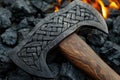 Ornate battle axe on charcoal background Royalty Free Stock Photo