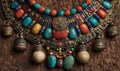 Exquisite Tribal Necklace with Colorful Gemstones Royalty Free Stock Photo