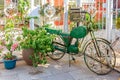 Ornate bicycle and potted plant on the streets of Gulangyu Island in China