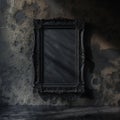 Ornate Black Framed Mirror Against a Weathered Wall Royalty Free Stock Photo