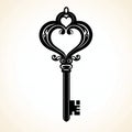 Ornate black key with heart-shaped bow.