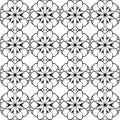 An ornate black and white abstract floral pattern with detailed patterned motifs and stylized geometric theme