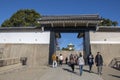 The ornate black and white Otemon entrance gate of Osaka Castle