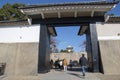 The ornate black and white Otemon entrance gate of Osaka Castle