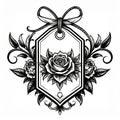 Ornate Black And White Rose Floral Tag Design Royalty Free Stock Photo