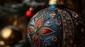 Ornate Blue Christmas Ornament Decorated With Gold Royalty Free Stock Photo