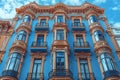 Ornate Blue Facade of Historical Building AI Generated