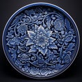 Ornate Blue Plate With Floral Motifs - Contemporary Chinese Art