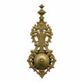Ornate brass doorbell, featuring an intricate design with swirling, leaf-like patterns and Royalty Free Stock Photo