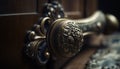 Ornate brass doorknob adds elegance to rustic wooden entrance generated by AI