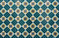 Ornate brightly colored portugese tile texture in blue, green and yellow Royalty Free Stock Photo