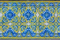 Ornate brightly colored Portugese tile texture in blue and yellow