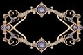 an ornate brooch with blue sapphires and diamonds