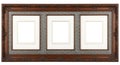 Ornate brown wood triple photo frame with decorative silver matting Royalty Free Stock Photo