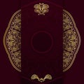 Ornate burgundy background with golden mandala. Template for menu, greeting card, invitation or cover. Vector illustration.