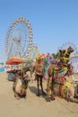 Ornate camels and ferris wheels at Pushkar camel fair