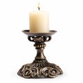Ornate Candle Holder On White Background - High Resolution And Quality Royalty Free Stock Photo