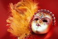 Ornate carnival mask on red background Royalty Free Stock Photo