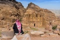 Ornate carved rock tomb known as The Monastery El Deir Nabataean ancient town Petra Jordan.