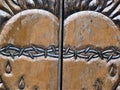 Detail of ornate carved doors, Chimayo, New Mexico Royalty Free Stock Photo