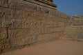 Ornate carvings on the walls of Dasara Dibba or the Mahanavami Dibba, a beautiful stone platform at Hampi Karnataka, India