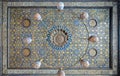 Ornate ceiling with blue and golden floral pattern decorations at Sultan Barquq mosque, Cairo, Egypt