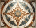 Ornate ceiling medallion in marble intricate pattern tan blue white Royalty Free Stock Photo