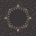 Ornate celestial card template. Festive dark vector astrological background with a copy space. Round shiny golden frame with stars Royalty Free Stock Photo