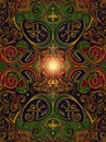 Ornate Celtic Knotwork Pattern with Gold, Green, and Red Accents Royalty Free Stock Photo