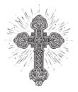 Ornate Christian Cross. Church, Faith in God, Christianity religion symbol. Illustration in vintage engraving style Royalty Free Stock Photo