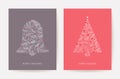 Ornate Christmas tree holiday card, Xmas bell pine branch vector illustration. Winter symbol vintage design Royalty Free Stock Photo