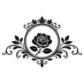 Ornate Circular Emblem Framed by Petals and Vine Motifs Royalty Free Stock Photo