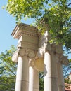 Ornate classical columns used as street lighting surrounded by trees near the town hall in lord street southport merseyside