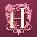 Ornate Classicism Letter H Clipart On Purple Background