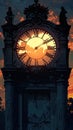 Ornate Clock Tower Silhouette Against Sunset Royalty Free Stock Photo