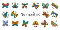 Ornate colorful butterflies, icons set for your design Royalty Free Stock Photo