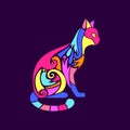 Ornate colorful cat silhouette, decorative vector illustration