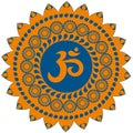 Ornate colorful decorative indian mandala with om sign, aum simbol. Isolated on white background Royalty Free Stock Photo